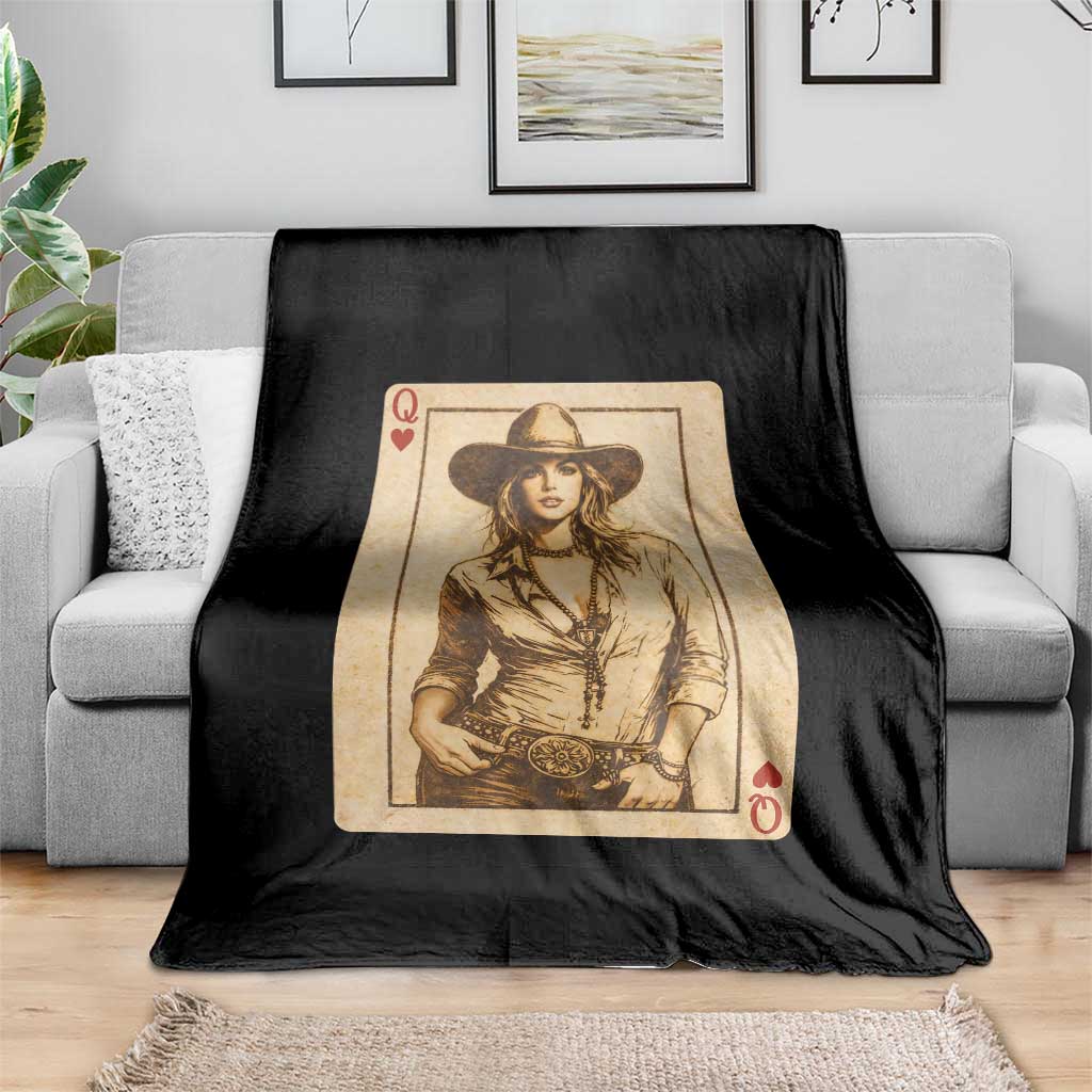 Funny Western Valentine Cowgirl Queen of Hearts Card Throw Blanket