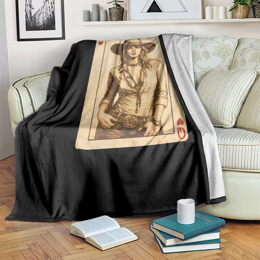 Funny Western Valentine Cowgirl Queen of Hearts Card Throw Blanket