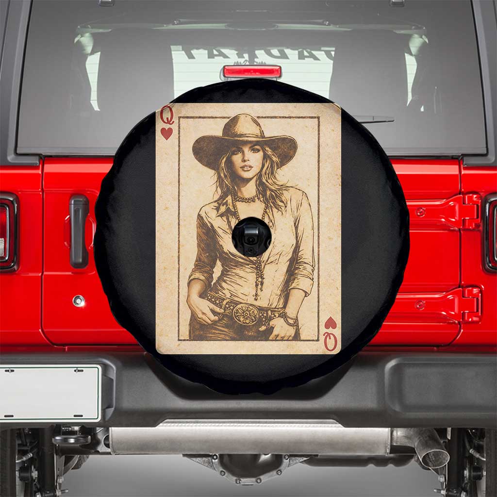 Funny Western Valentine Cowgirl Queen of Hearts Card Spare Tire Cover