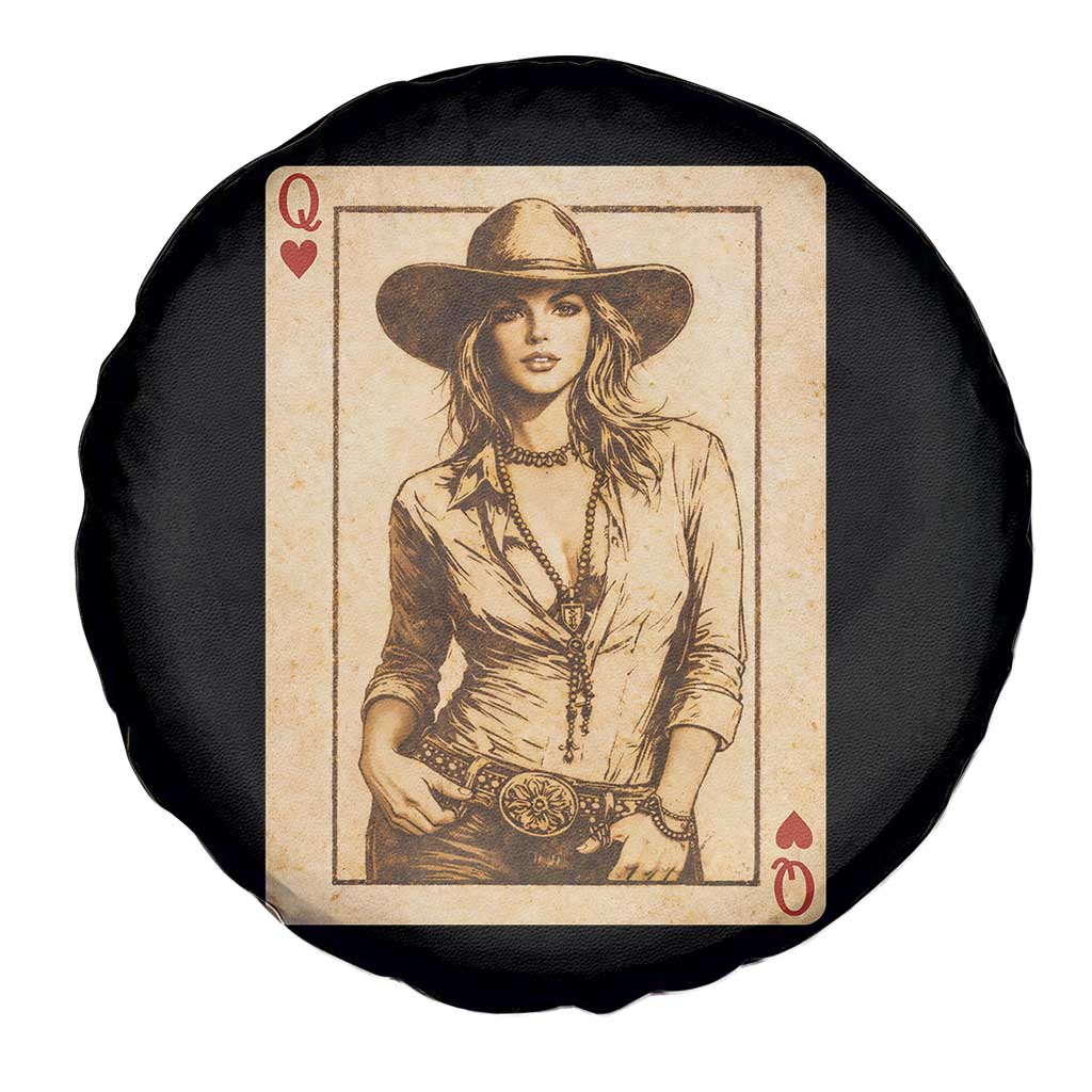 Funny Western Valentine Cowgirl Queen of Hearts Card Spare Tire Cover
