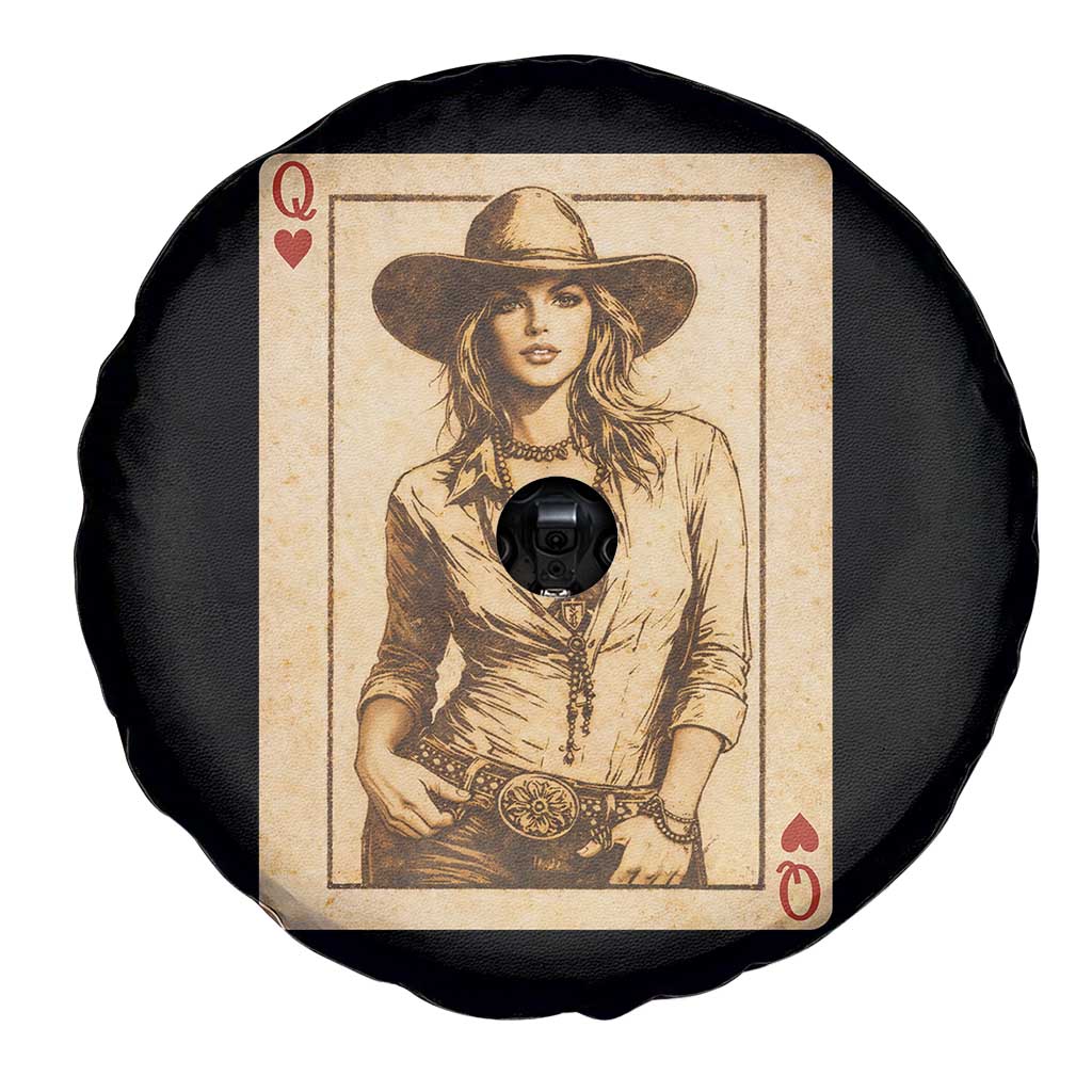 Funny Western Valentine Cowgirl Queen of Hearts Card Spare Tire Cover