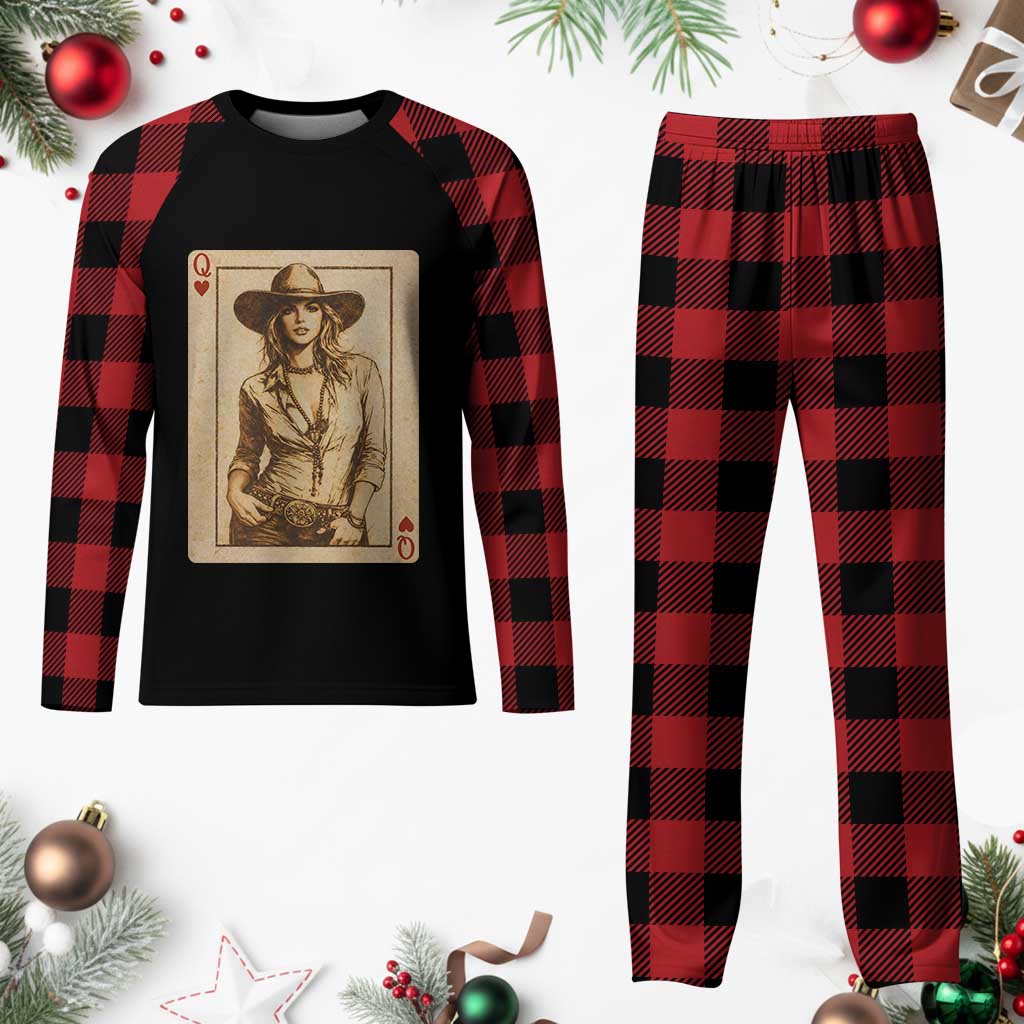 Funny Western Valentine Cowgirl Queen of Hearts Card Plaid Pajama Set