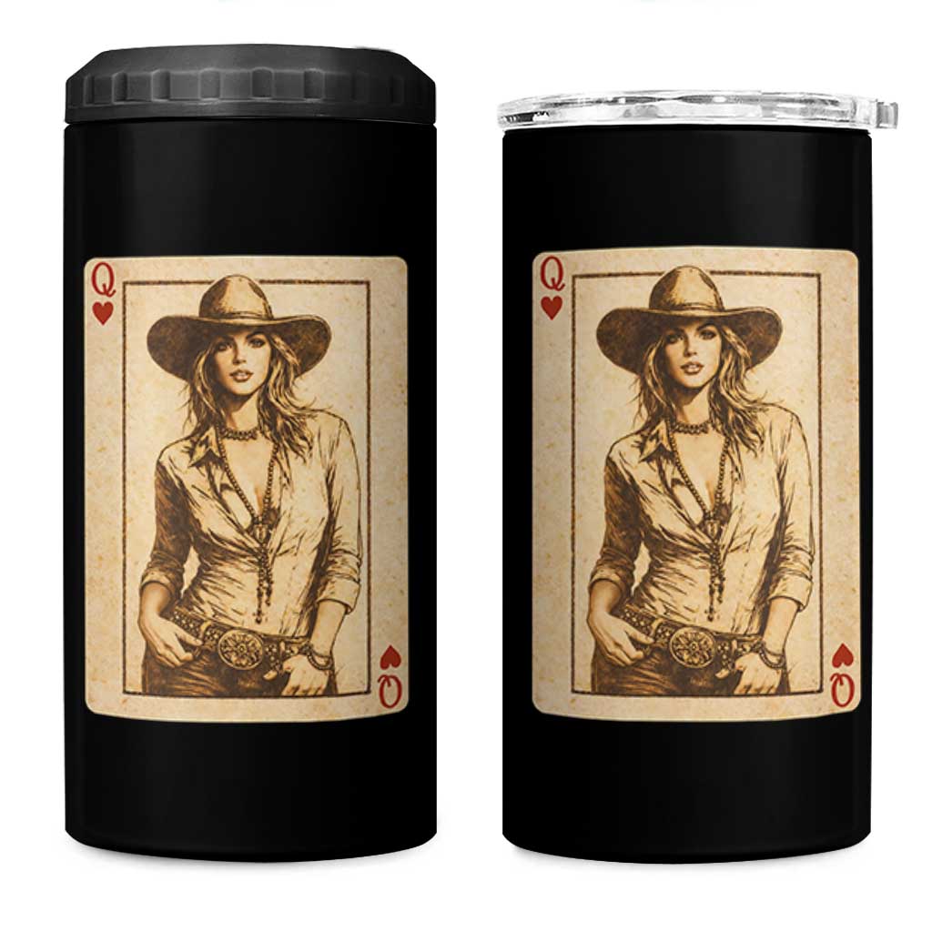 Funny Western Valentine Cowgirl Queen of Hearts Card 4 in 1 Can Cooler Tumbler