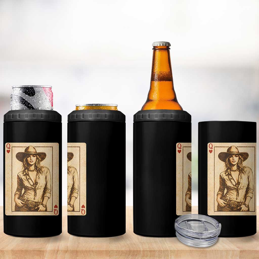 Funny Western Valentine Cowgirl Queen of Hearts Card 4 in 1 Can Cooler Tumbler