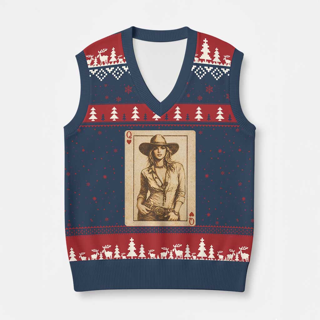 Funny Western Valentine Cowgirl Queen of Hearts Card V-Neck Knit Sweater Vest