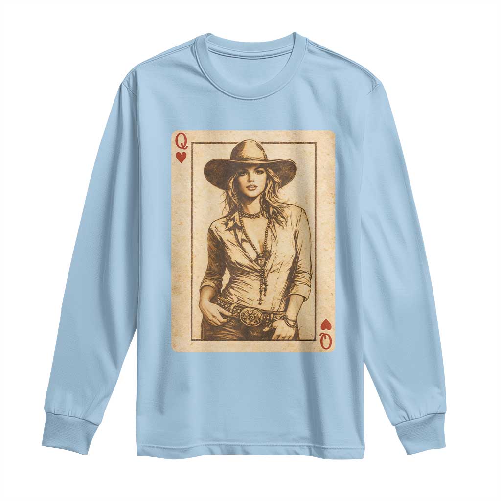 Funny Western Valentine Cowgirl Queen of Hearts Card Long Sleeve Shirt
