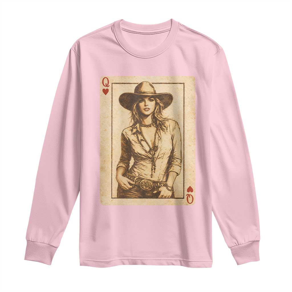 Funny Western Valentine Cowgirl Queen of Hearts Card Long Sleeve Shirt