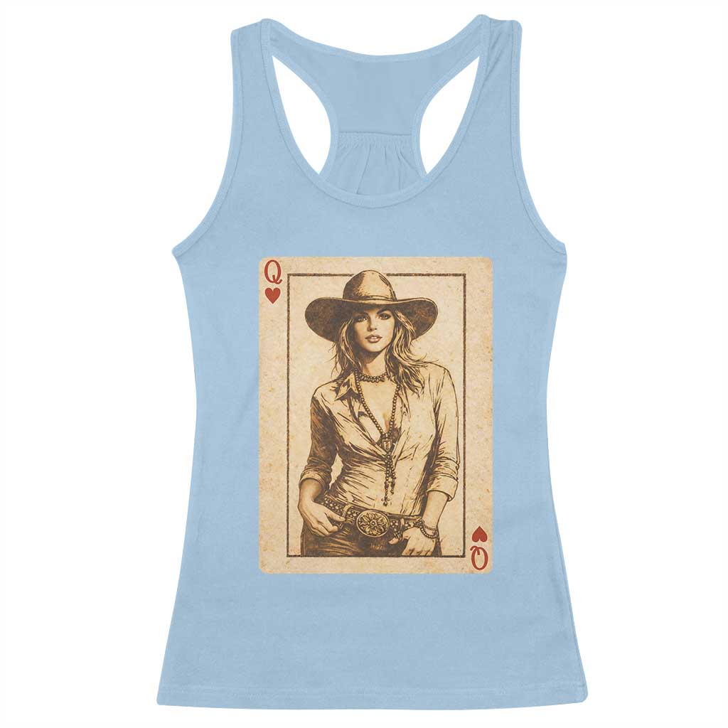 Funny Western Valentine Cowgirl Queen of Hearts Card Racerback Tank Top