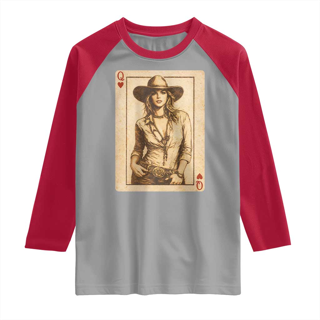 Funny Western Valentine Cowgirl Queen of Hearts Card Raglan Shirt