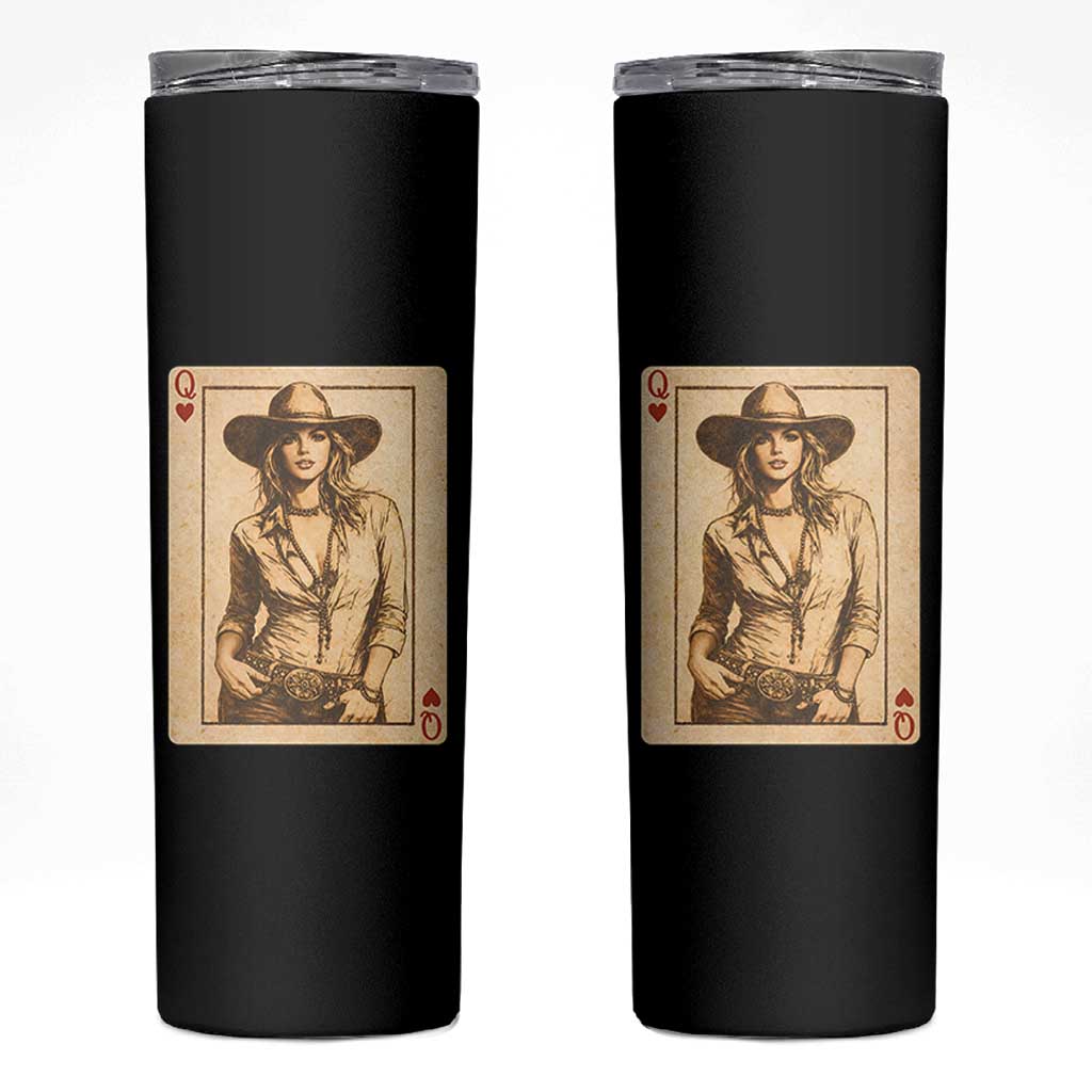 Funny Western Valentine Cowgirl Queen of Hearts Card Skinny Tumbler