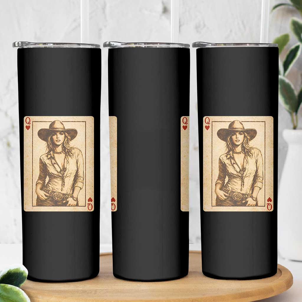 Funny Western Valentine Cowgirl Queen of Hearts Card Skinny Tumbler