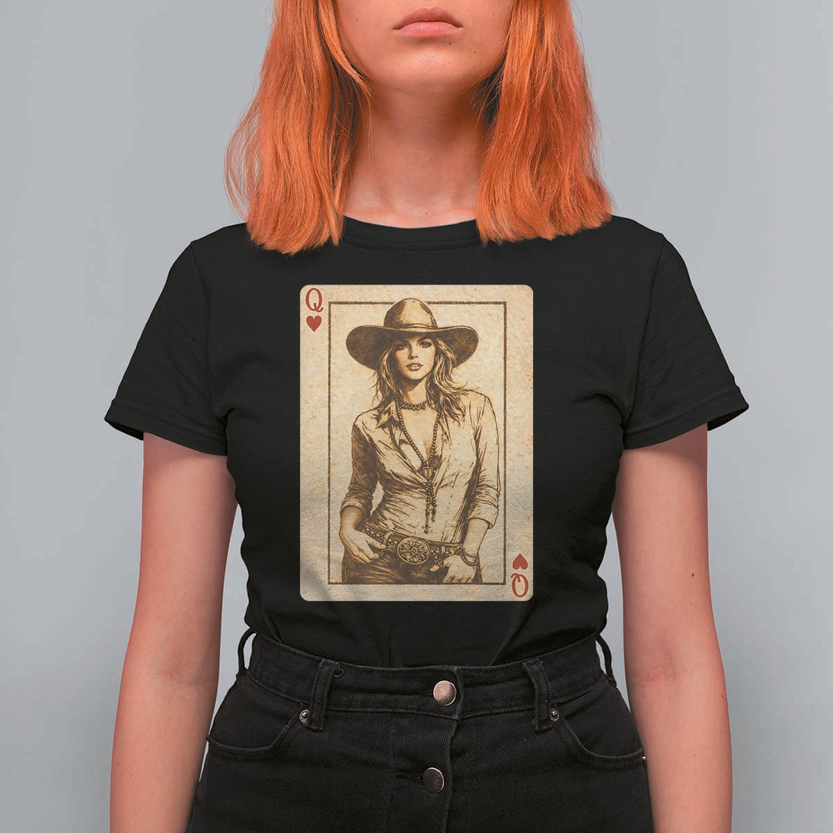 Funny Western Valentine Cowgirl Queen of Hearts Card T Shirt For Women