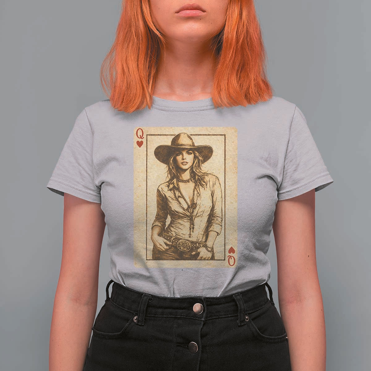 Funny Western Valentine Cowgirl Queen of Hearts Card T Shirt For Women