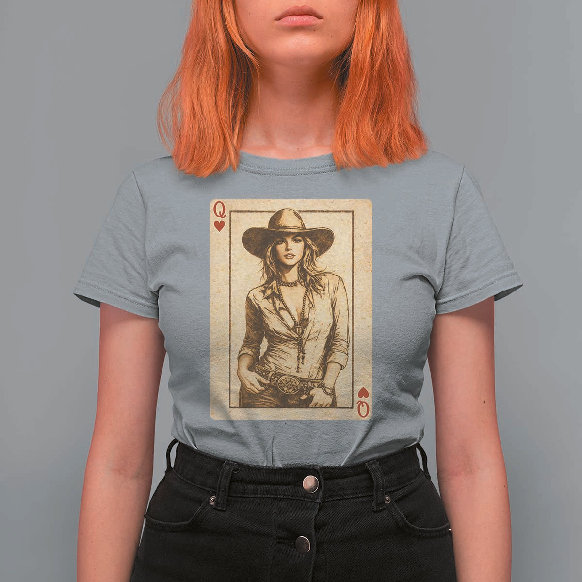 Funny Western Valentine Cowgirl Queen of Hearts Card T Shirt For Women