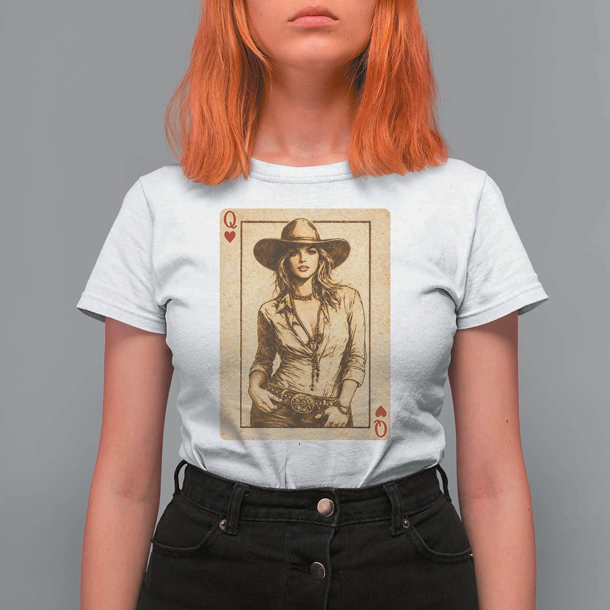 Funny Western Valentine Cowgirl Queen of Hearts Card T Shirt For Women