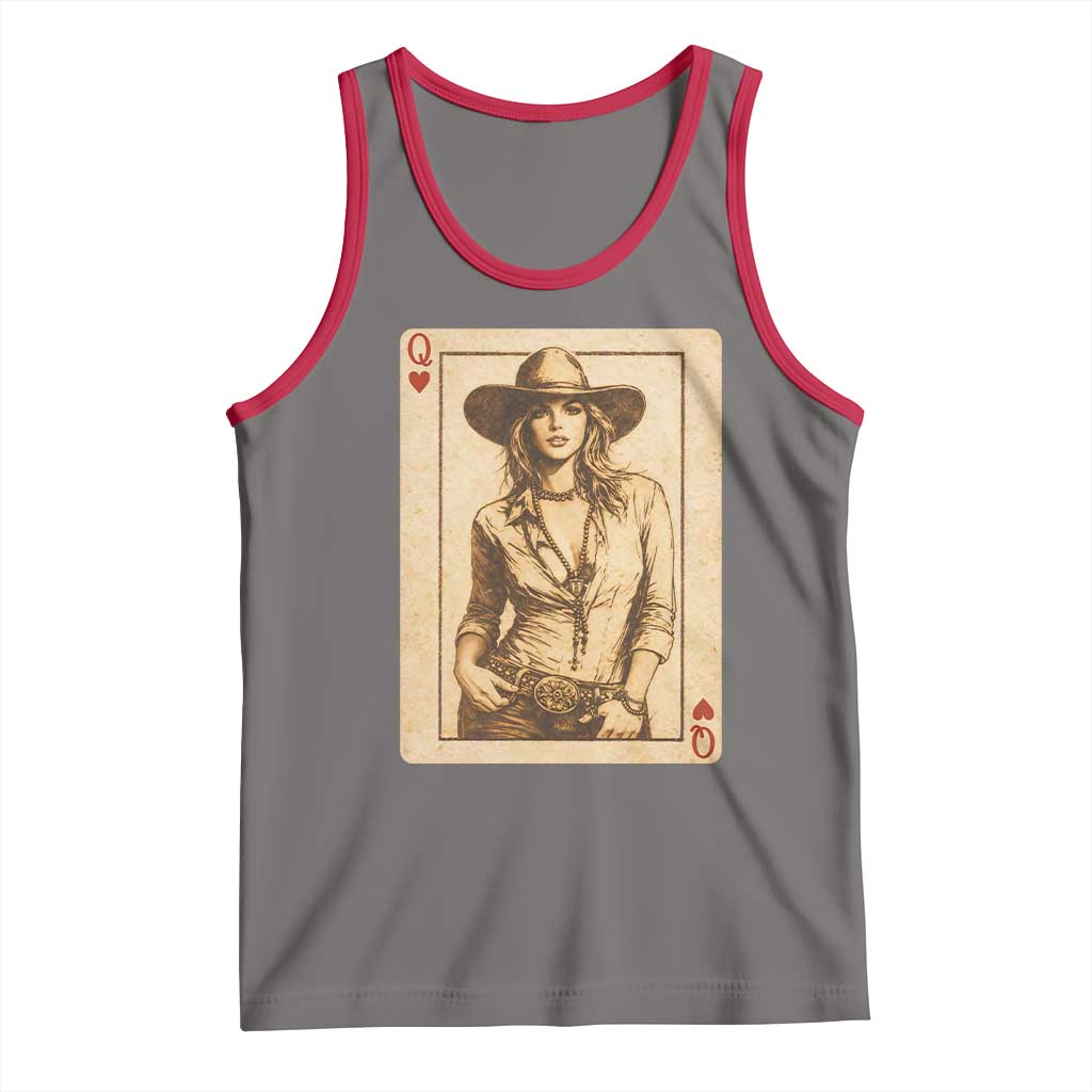 Funny Western Valentine Cowgirl Queen of Hearts Card Tank Top