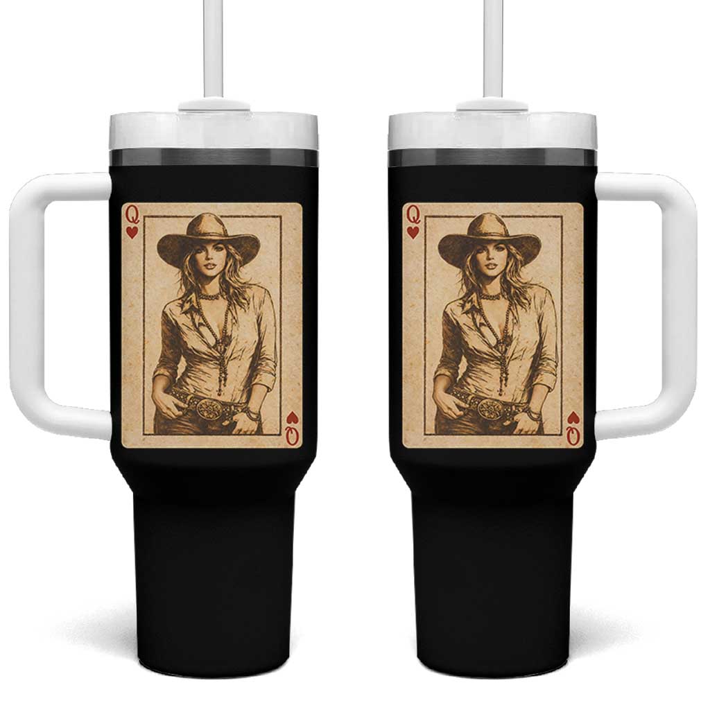 Funny Western Valentine Cowgirl Queen of Hearts Card Tumbler With Handle