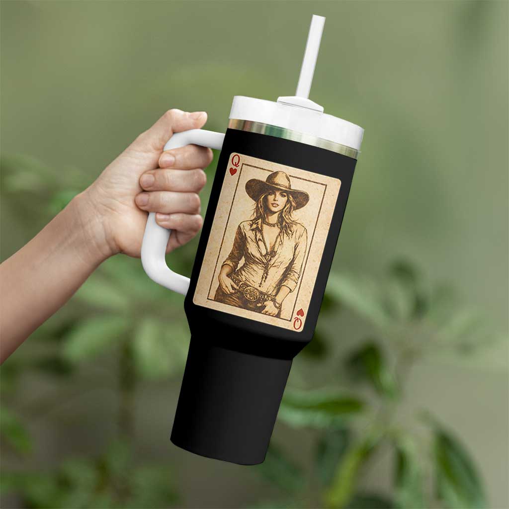 Funny Western Valentine Cowgirl Queen of Hearts Card Tumbler With Handle