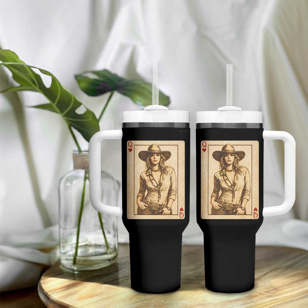 Funny Western Valentine Cowgirl Queen of Hearts Card Tumbler With Handle