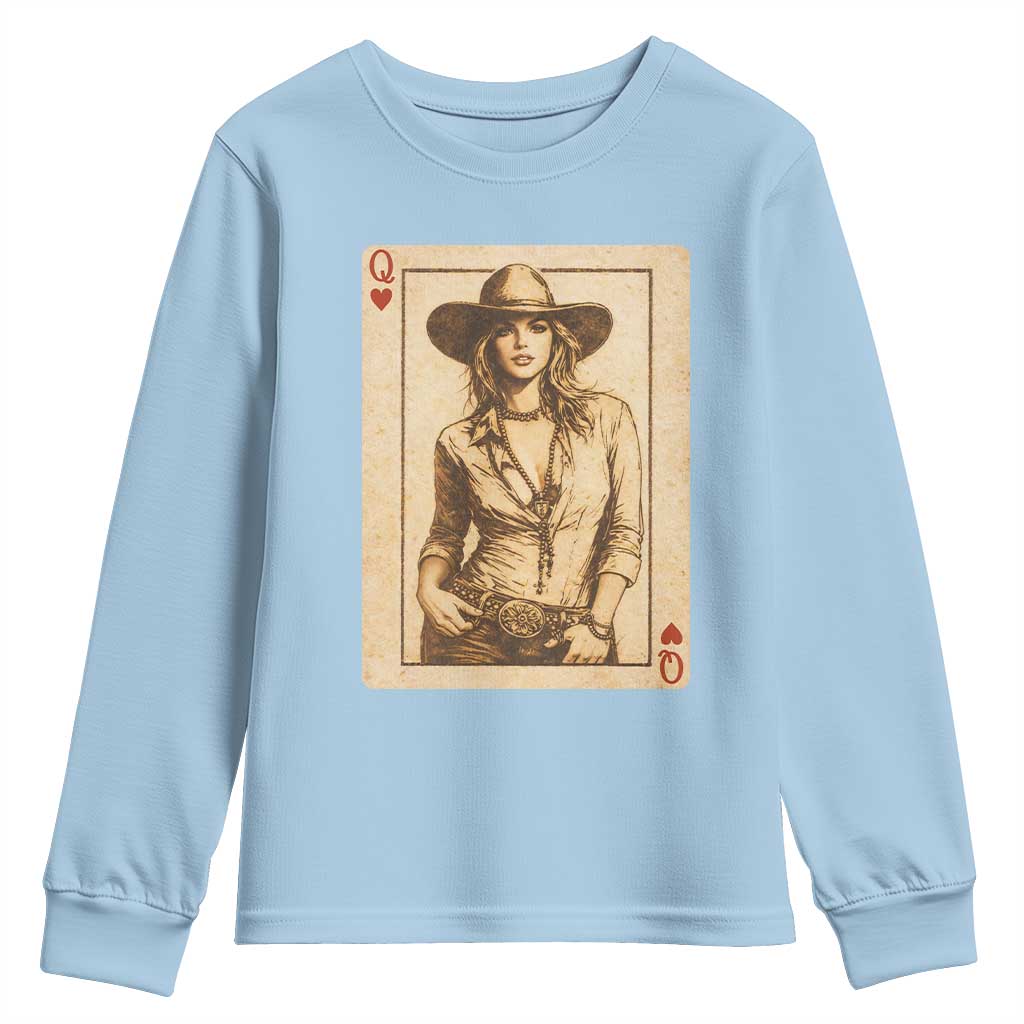 Funny Western Valentine Cowgirl Queen of Hearts Card Youth Sweatshirt