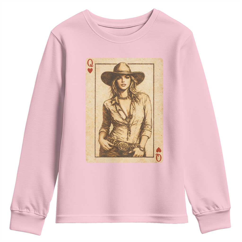 Funny Western Valentine Cowgirl Queen of Hearts Card Youth Sweatshirt