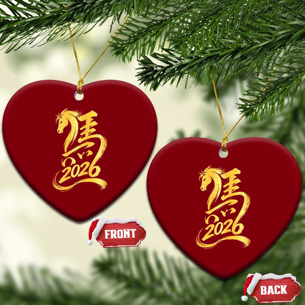 Chinese New Year 2026 Ceramic Ornament Year of The Horse Gold Calligraphy Art