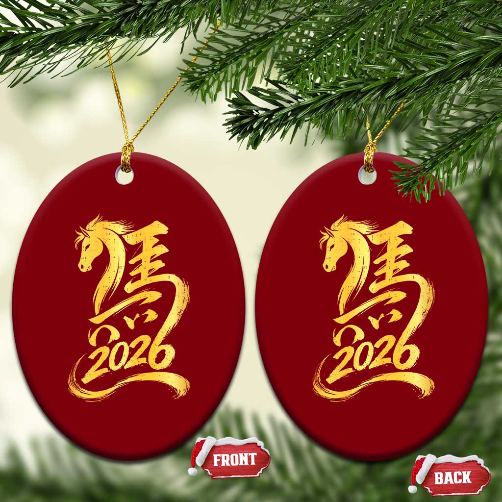 Chinese New Year 2026 Ceramic Ornament Year of The Horse Gold Calligraphy Art