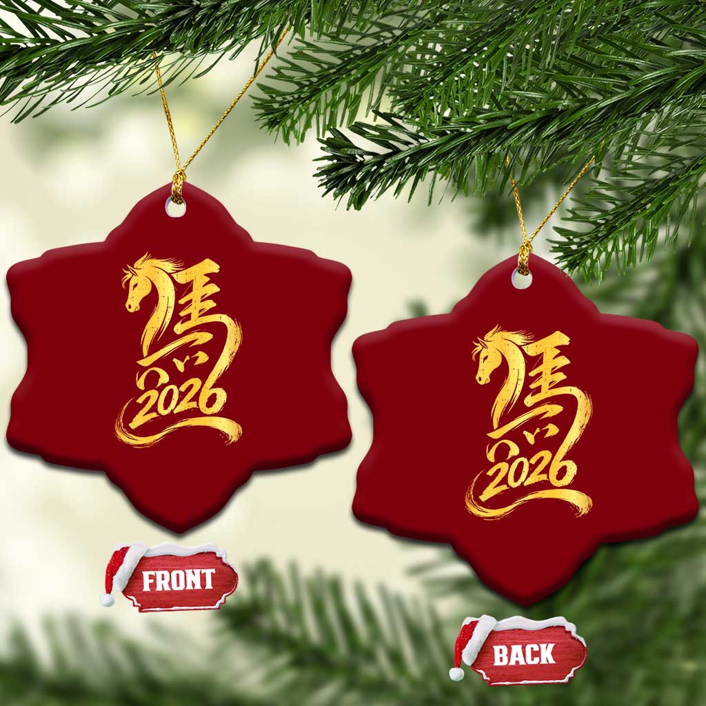 Chinese New Year 2026 Ceramic Ornament Year of The Horse Gold Calligraphy Art