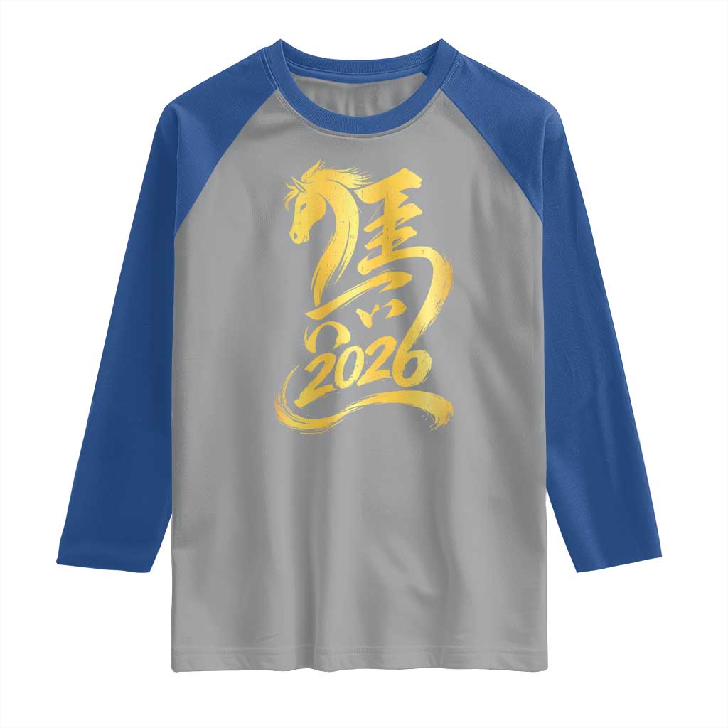 Chinese New Year 2026 Raglan Shirt Year of The Horse Gold Calligraphy Art