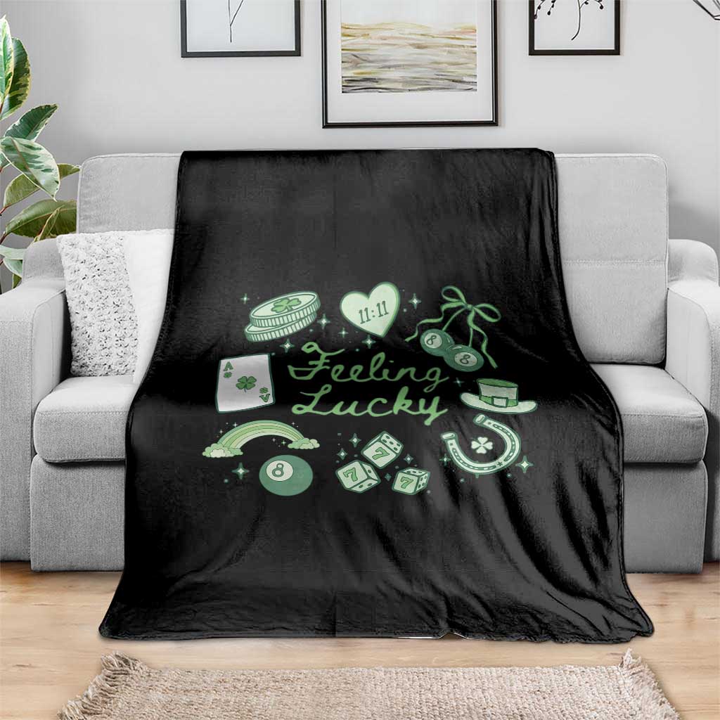 Feeling Lucky St Patricks Day Coquette Shamrock Throw Blanket