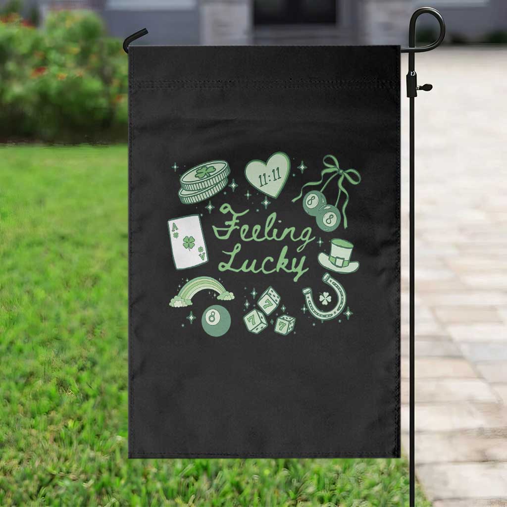 Feeling Lucky St Patricks Day Coquette Shamrock Garden Flag