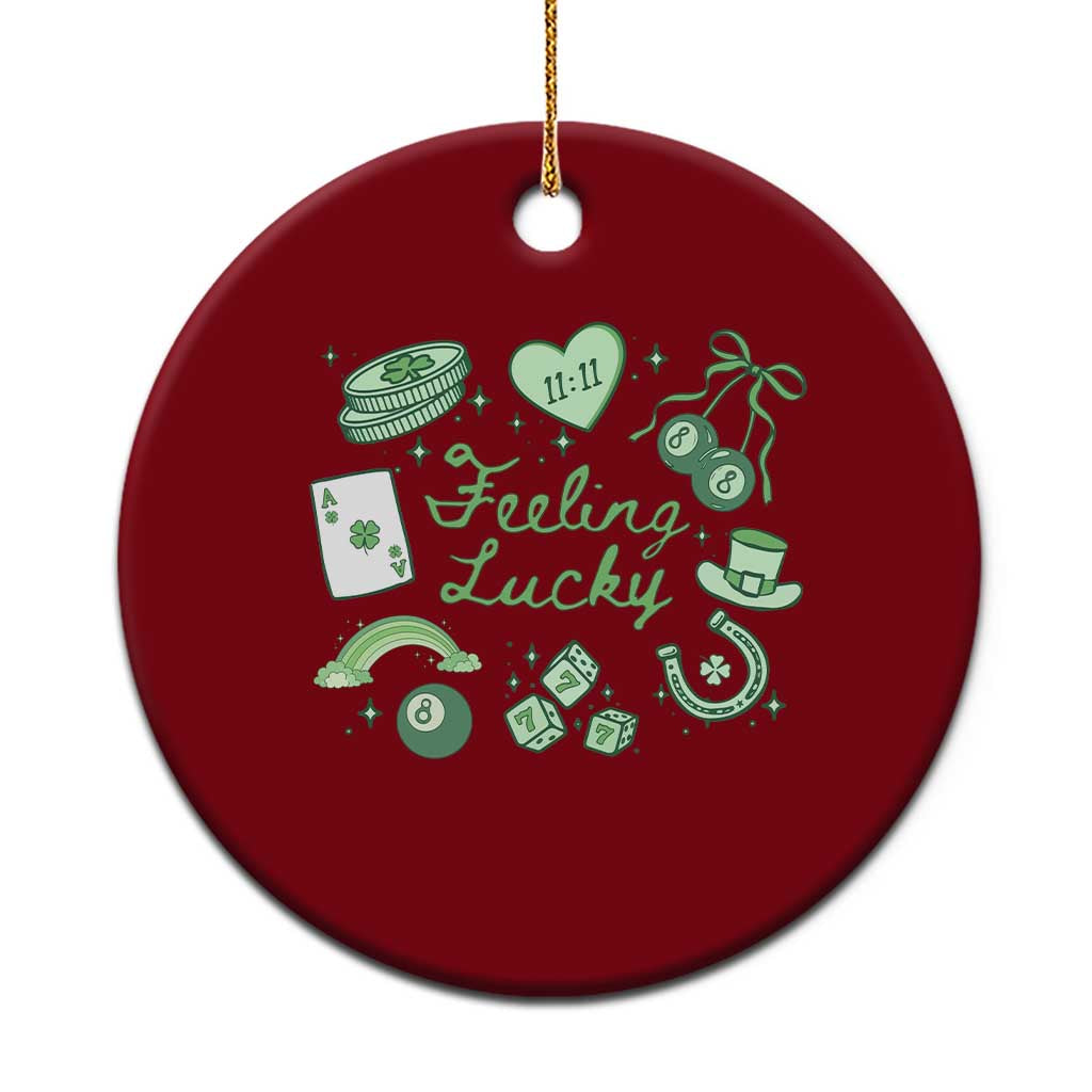 Feeling Lucky St Patricks Day Coquette Shamrock Ceramic Ornament