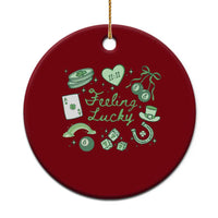 Feeling Lucky St Patricks Day Coquette Shamrock Ceramic Ornament