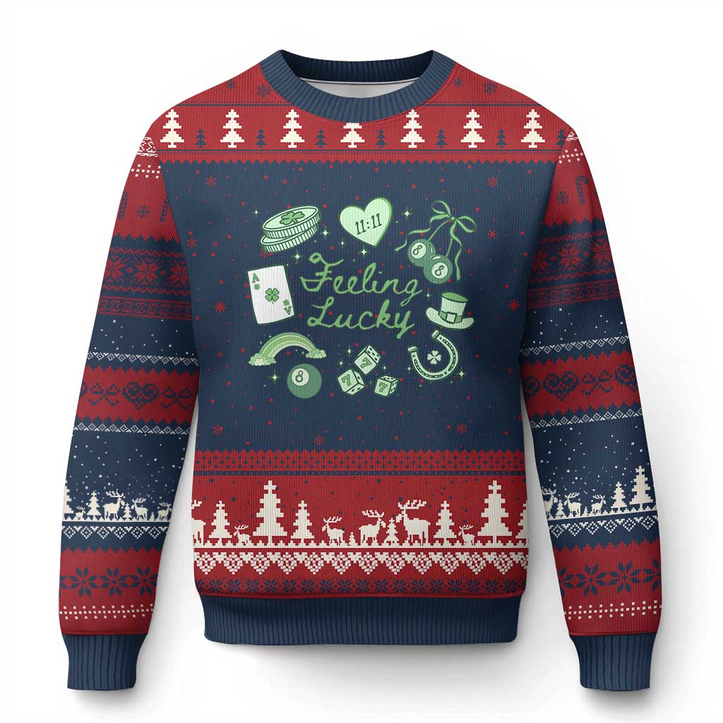Feeling Lucky St Patricks Day Coquette Shamrock Ugly Christmas Sweater