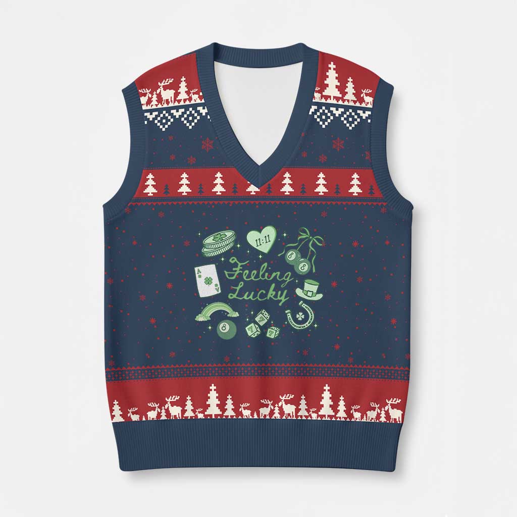 Feeling Lucky St Patricks Day Coquette Shamrock V-Neck Knit Sweater Vest
