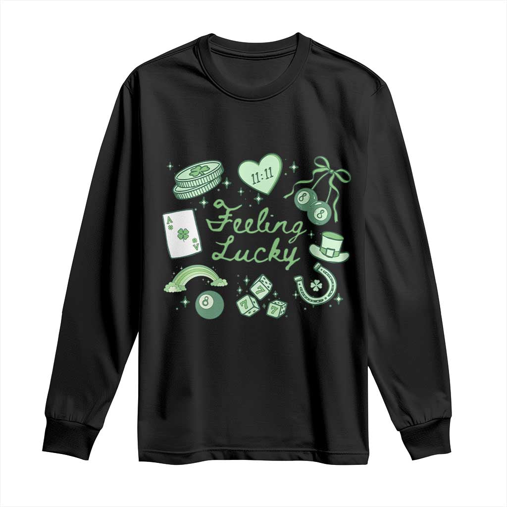 Feeling Lucky St Patricks Day Coquette Shamrock Long Sleeve Shirt
