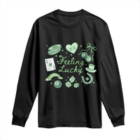 Feeling Lucky St Patricks Day Coquette Shamrock Long Sleeve Shirt