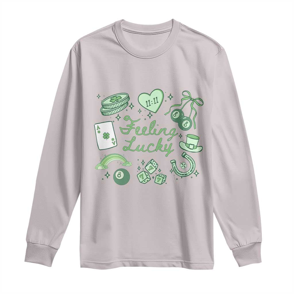 Feeling Lucky St Patricks Day Coquette Shamrock Long Sleeve Shirt