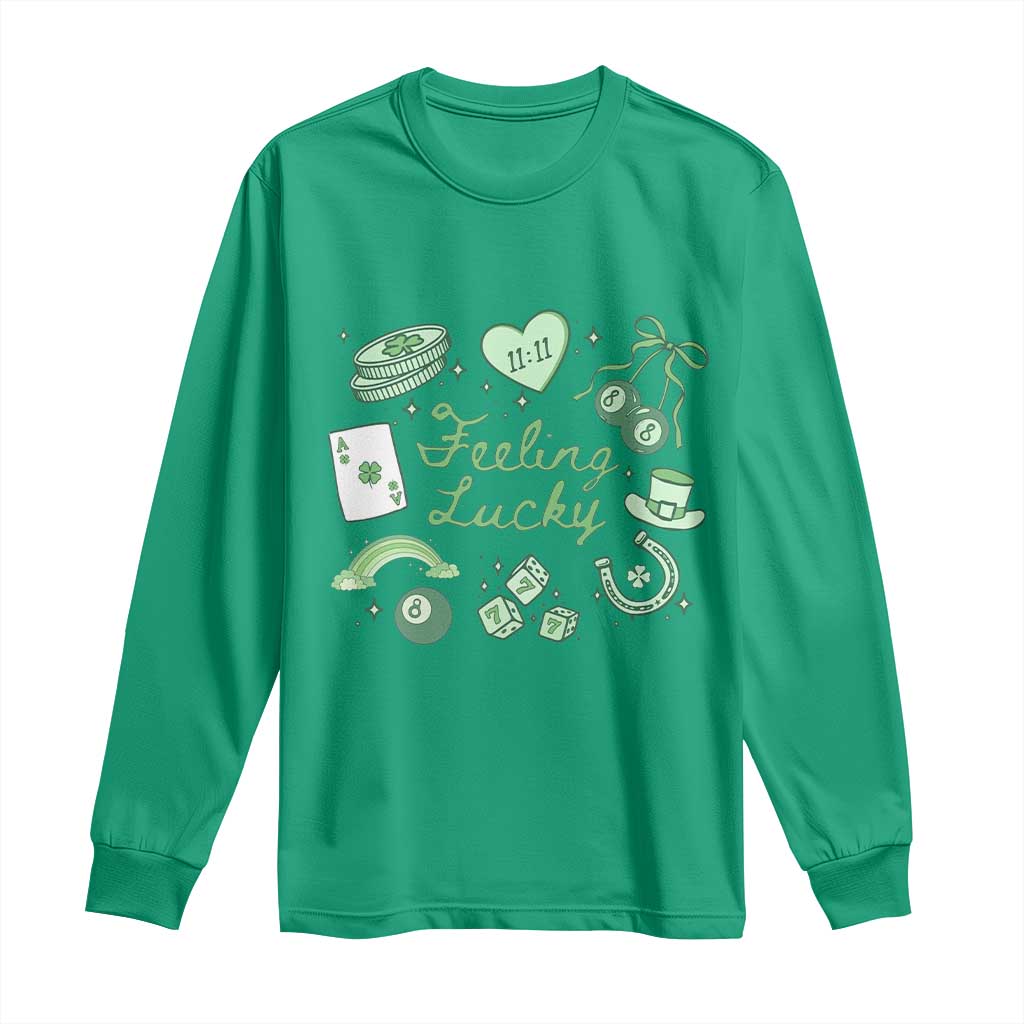 Feeling Lucky St Patricks Day Coquette Shamrock Long Sleeve Shirt
