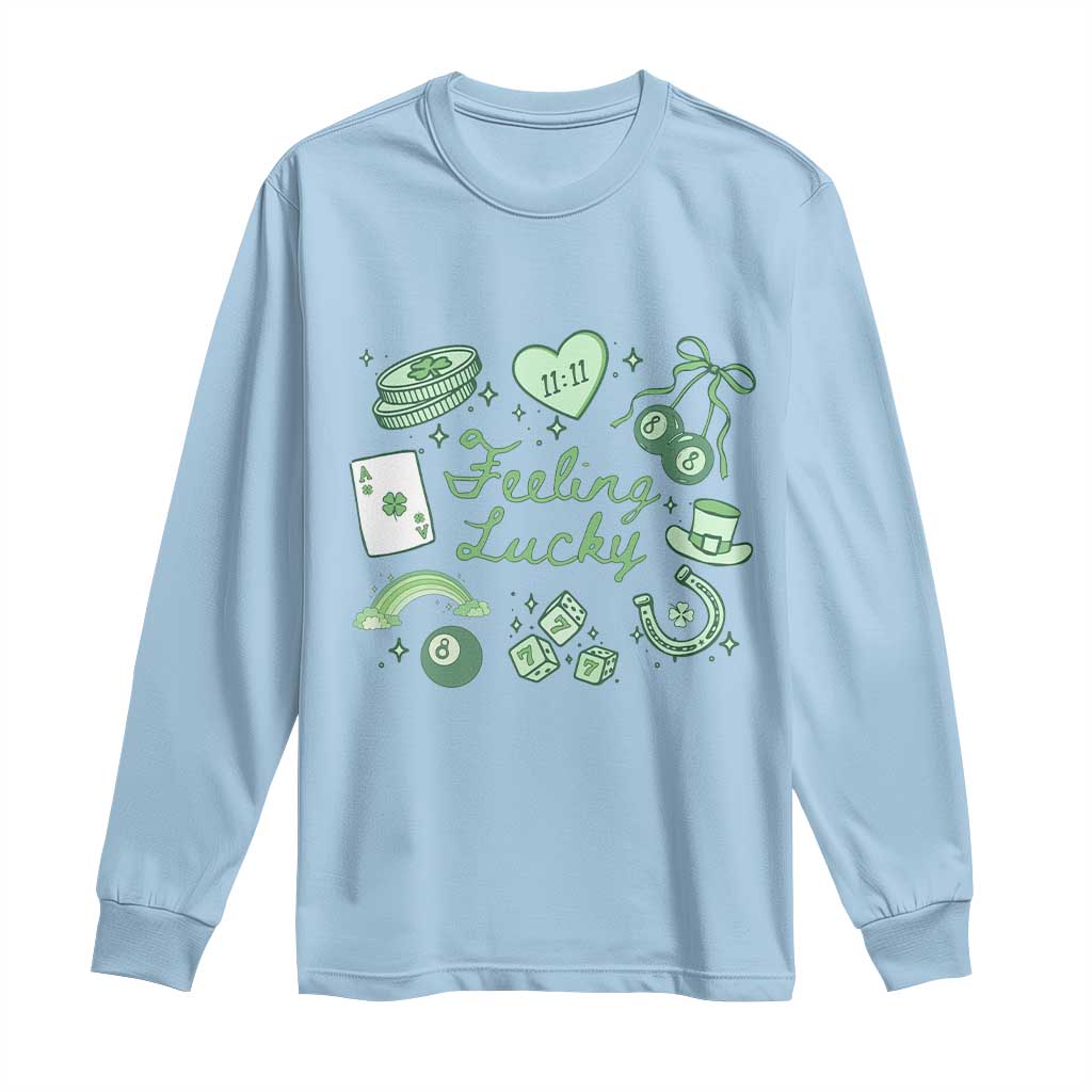 Feeling Lucky St Patricks Day Coquette Shamrock Long Sleeve Shirt