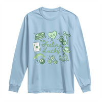 Feeling Lucky St Patricks Day Coquette Shamrock Long Sleeve Shirt