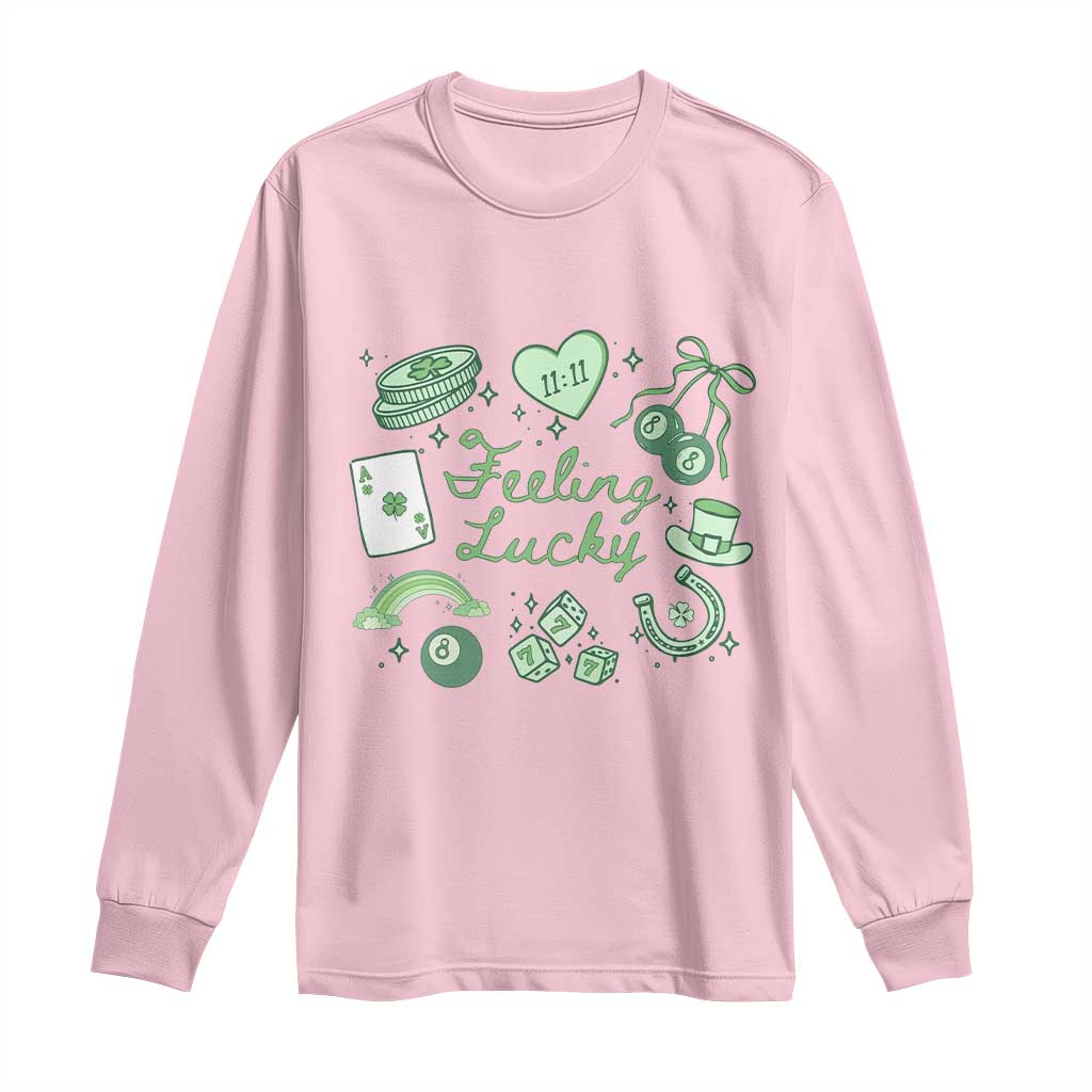Feeling Lucky St Patricks Day Coquette Shamrock Long Sleeve Shirt