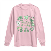 Feeling Lucky St Patricks Day Coquette Shamrock Long Sleeve Shirt