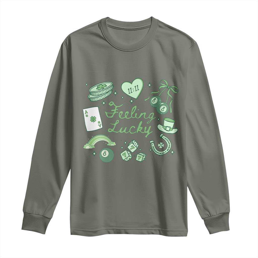 Feeling Lucky St Patricks Day Coquette Shamrock Long Sleeve Shirt