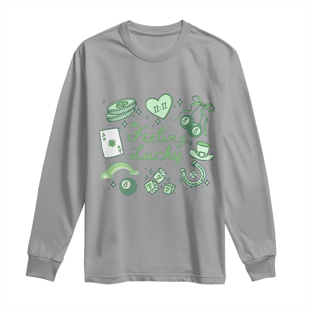 Feeling Lucky St Patricks Day Coquette Shamrock Long Sleeve Shirt