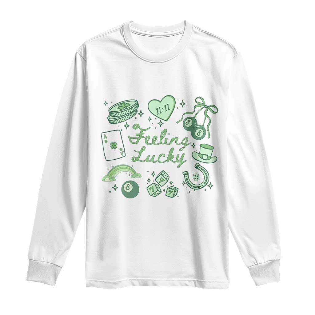 Feeling Lucky St Patricks Day Coquette Shamrock Long Sleeve Shirt