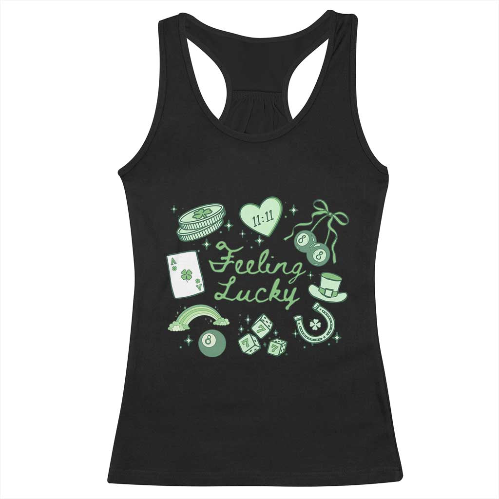 Feeling Lucky St Patricks Day Coquette Shamrock Racerback Tank Top