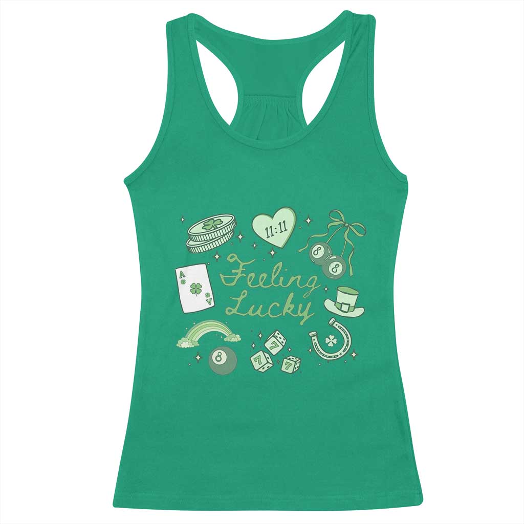 Feeling Lucky St Patricks Day Coquette Shamrock Racerback Tank Top