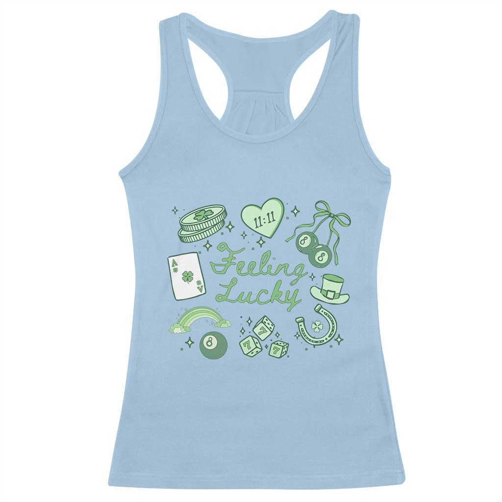 Feeling Lucky St Patricks Day Coquette Shamrock Racerback Tank Top