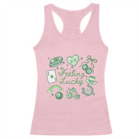 Feeling Lucky St Patricks Day Coquette Shamrock Racerback Tank Top